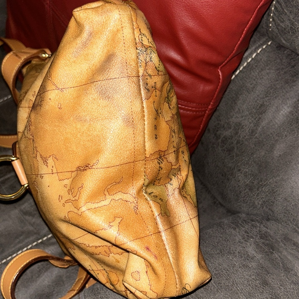 Alviero Martini 1A Classe Geo World Map Shoulder Bag Purse Coated Canvas Leather - Picture 8 of 16